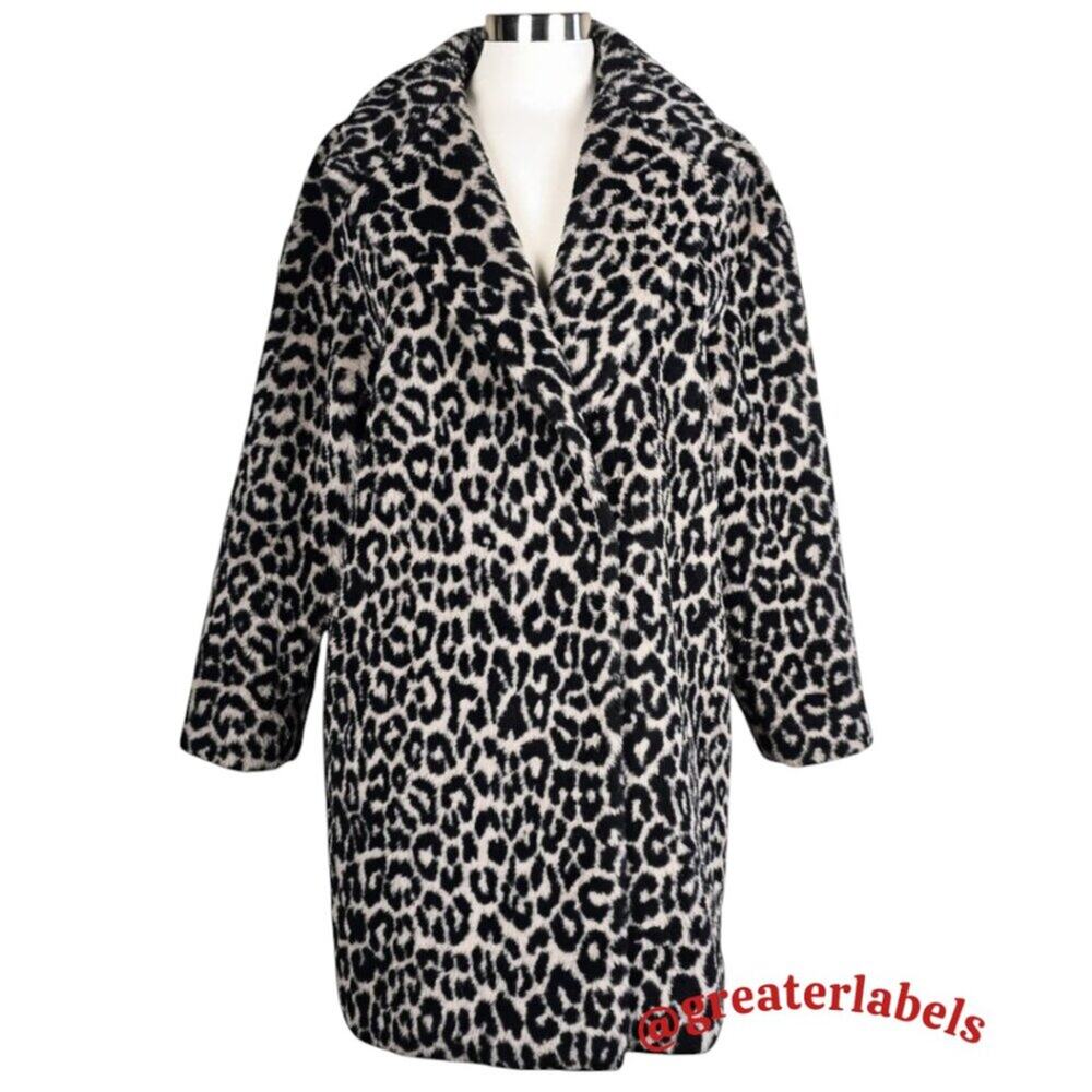 Harris Wharf London Leopard Sherpa Wool Coat $1,085 Size IT 44 US M/8